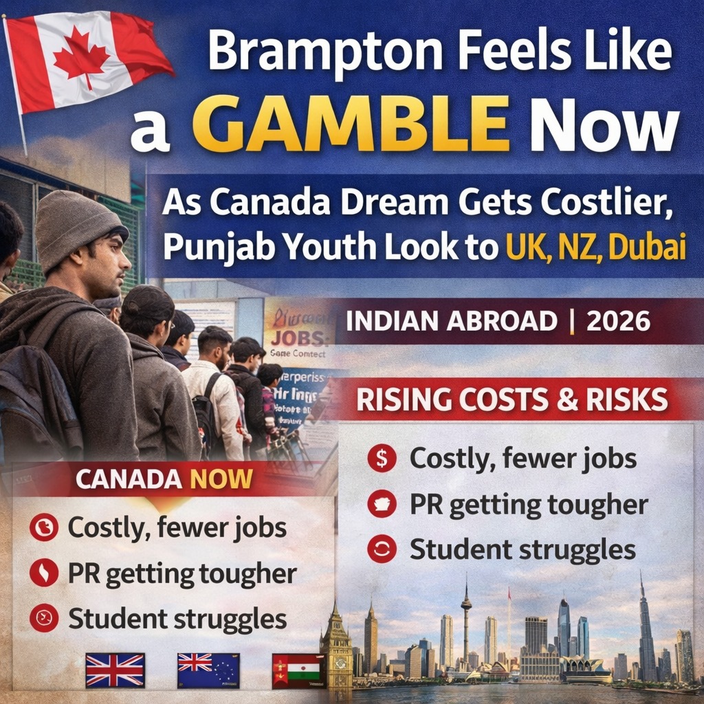 🇨🇦 Brampton Feels Like a Speculation Now: As Canadian Dream Becomes Expensive, Punjab Youth Turn to UK, NZ & Dubai
