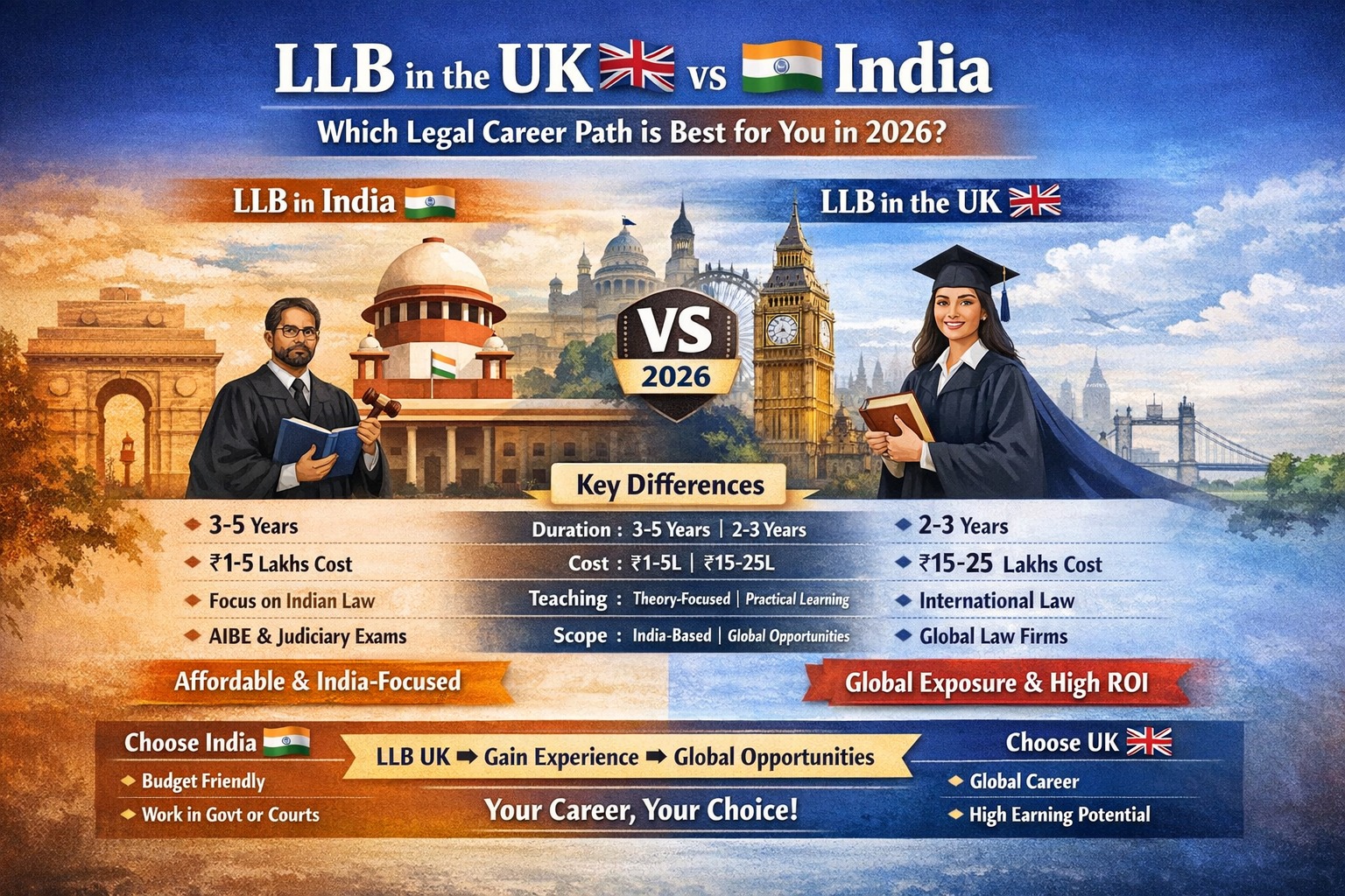 Which Legal Career Path Is Best for You: LLB in the UK vs. India (2026)