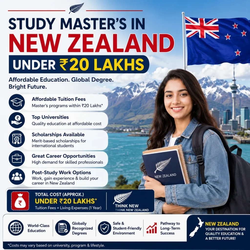 Study for a Master’s in New Zealand for Less Than ₹20 Lakhs: Reasonably Priced Universities, Fees, and Admission Guide 2026